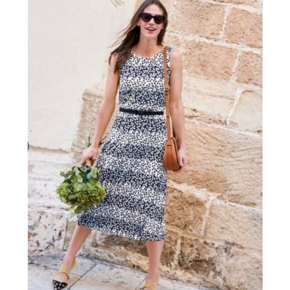 Boden Rosamund Jersey Midi Dress US 6R Navy White Sleeveless Floral Striped Prep - Picture 1 of 10